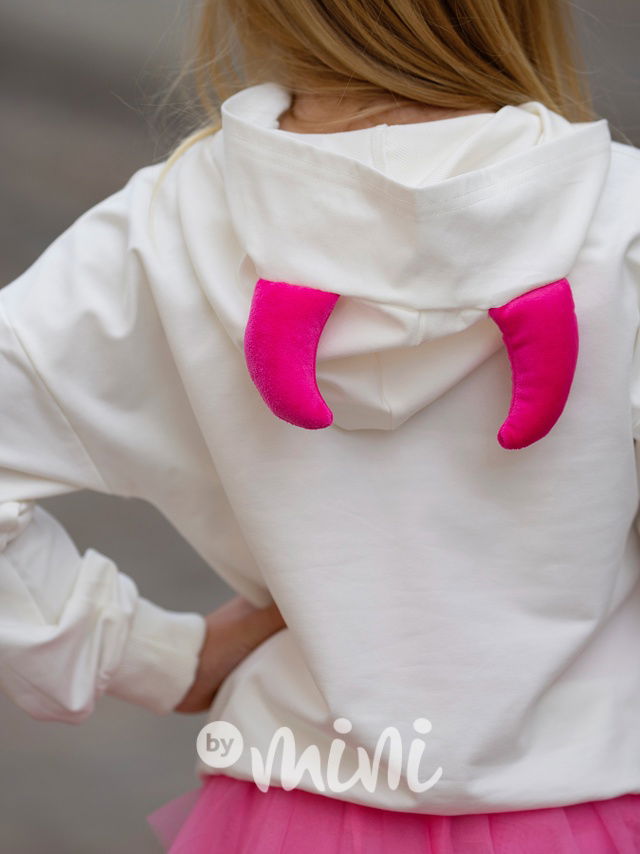 Mikina Kiss s rohy na kapuci cream