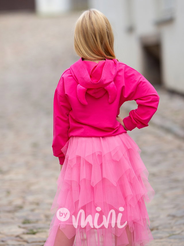 Mikina Kiss s rohy na kapuci pink