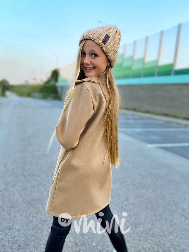 Flaušový kabát s náplety beige