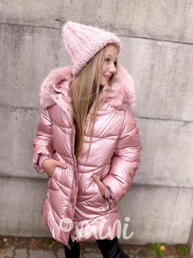 Zimní kabát s páskem pink