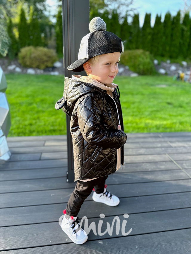 Prošívaná long bunda s ouškama black