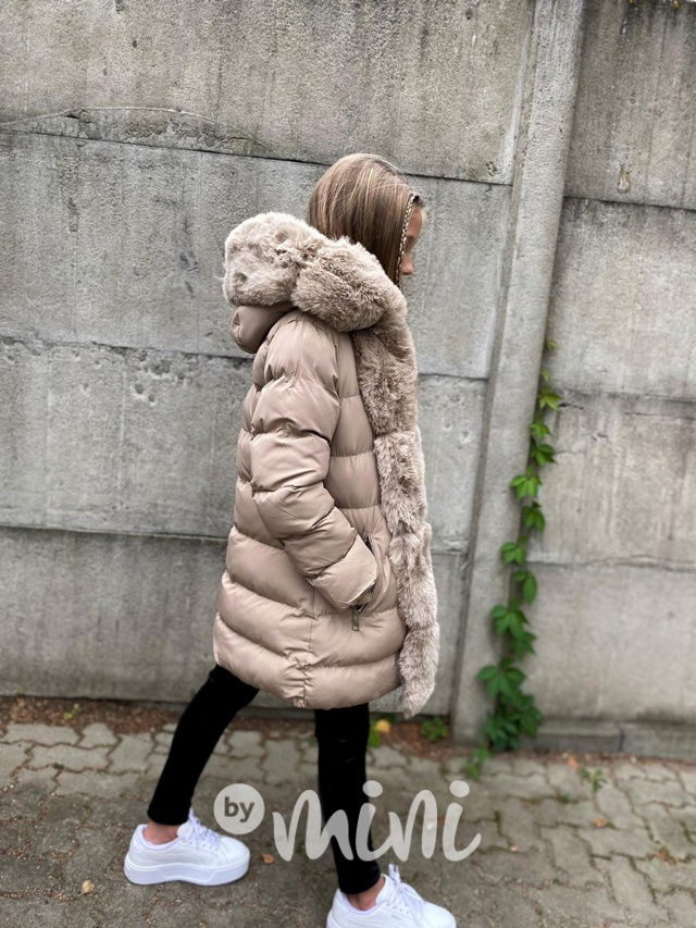 PREMIUM zimní kabát s kožíškem beige