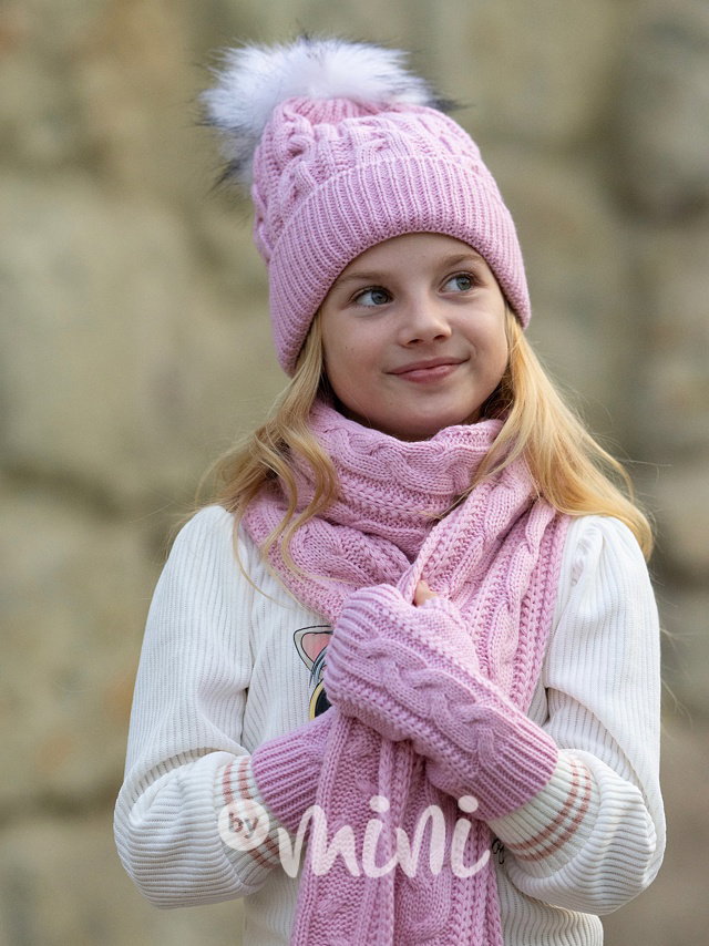 Čepice + šála + rukavice pink