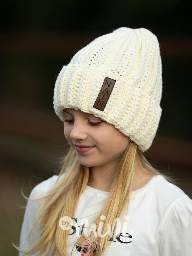 Pletená beanie čepice krémová