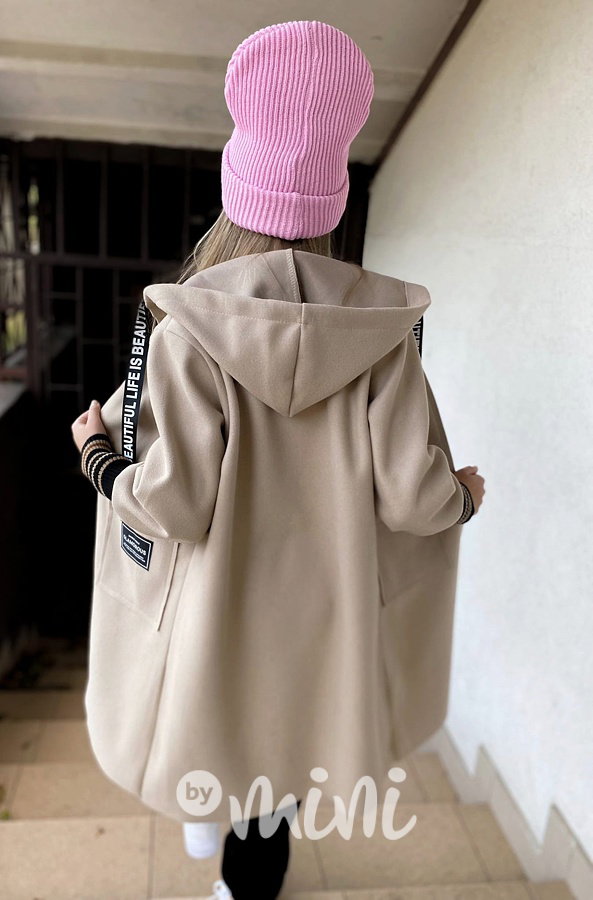 Fashion flauš kabátek s náplety beige