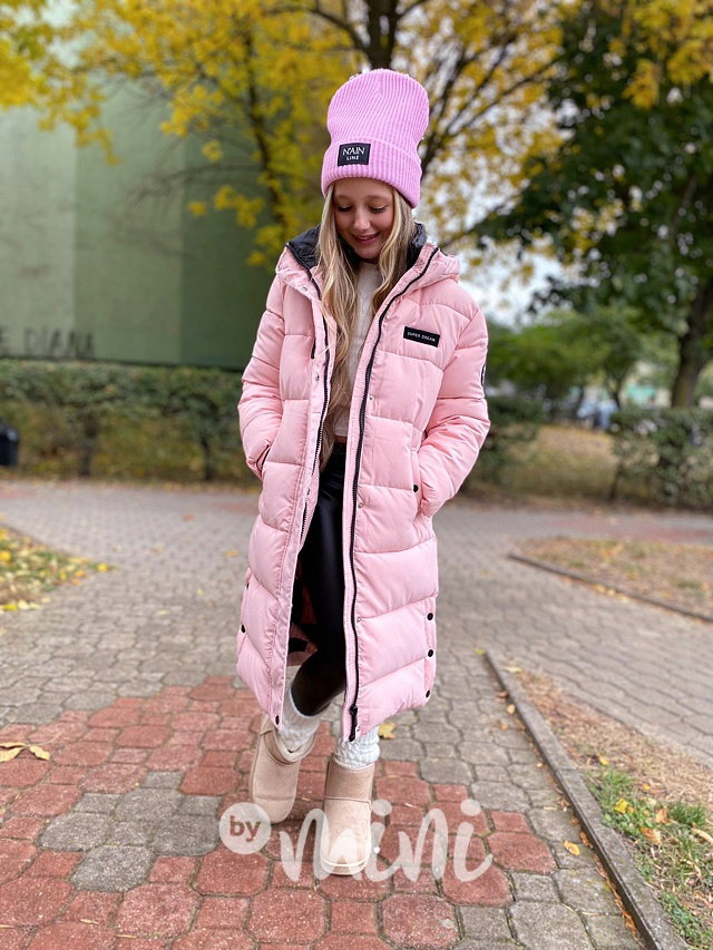 Ultra dlouhý zimní kabát růžový