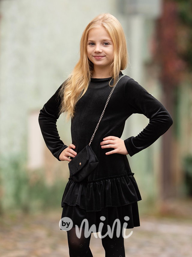 Soft velurové šaty s kabelkou black