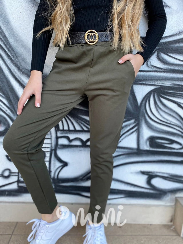 Stretch kalhoty s páskem khaki