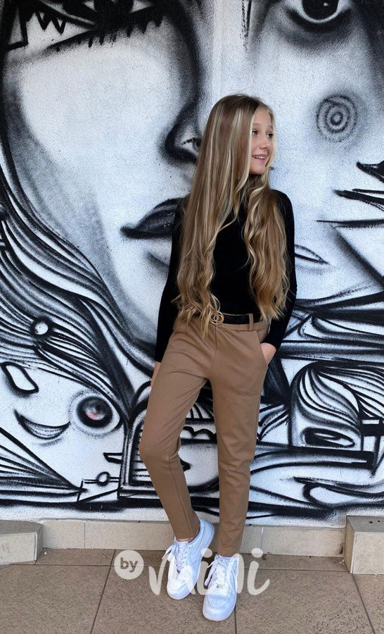 Stretch kalhoty s páskem béžové