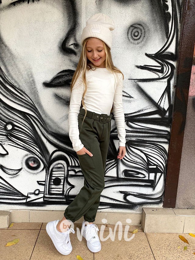 Zateplené kapsáče s páskem khaki