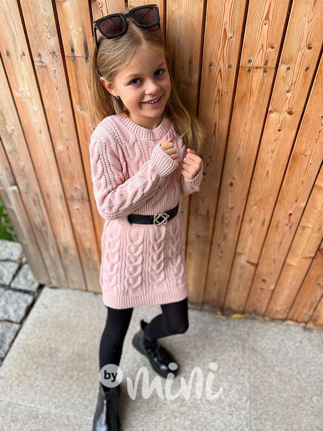 Svetrové šaty s páskem růžové