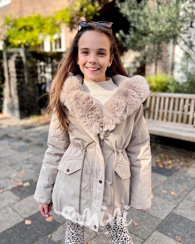 Zimní kožíšková parka tmavě béžová