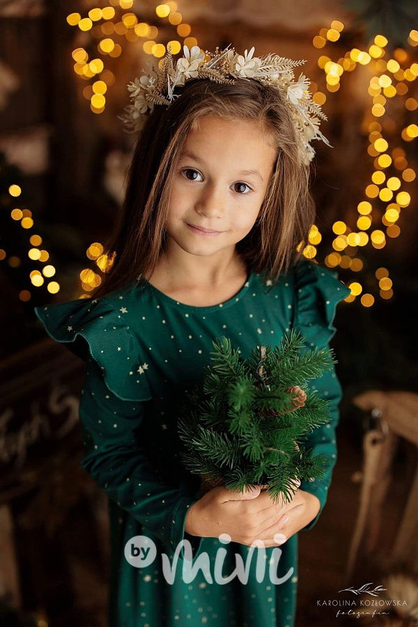 Dětské vánoční smaragdové šaty s hvězdičkami 