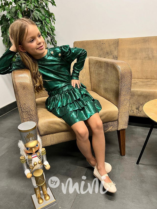 Metallic blůzka + sukně smaragd