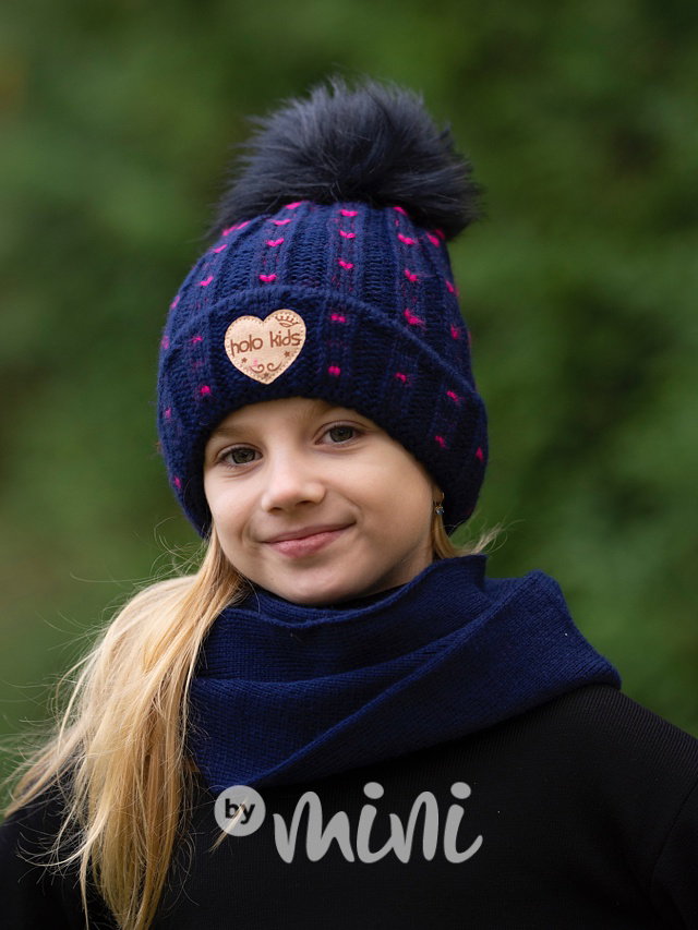 Zimní kulich hearts + nákrčník