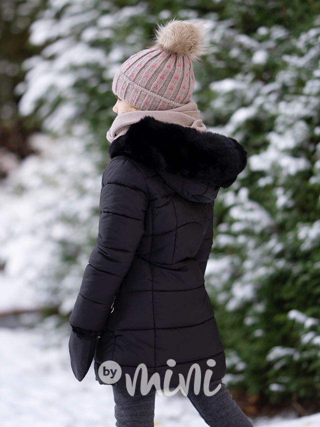 Zimní černý kabát + rukavice