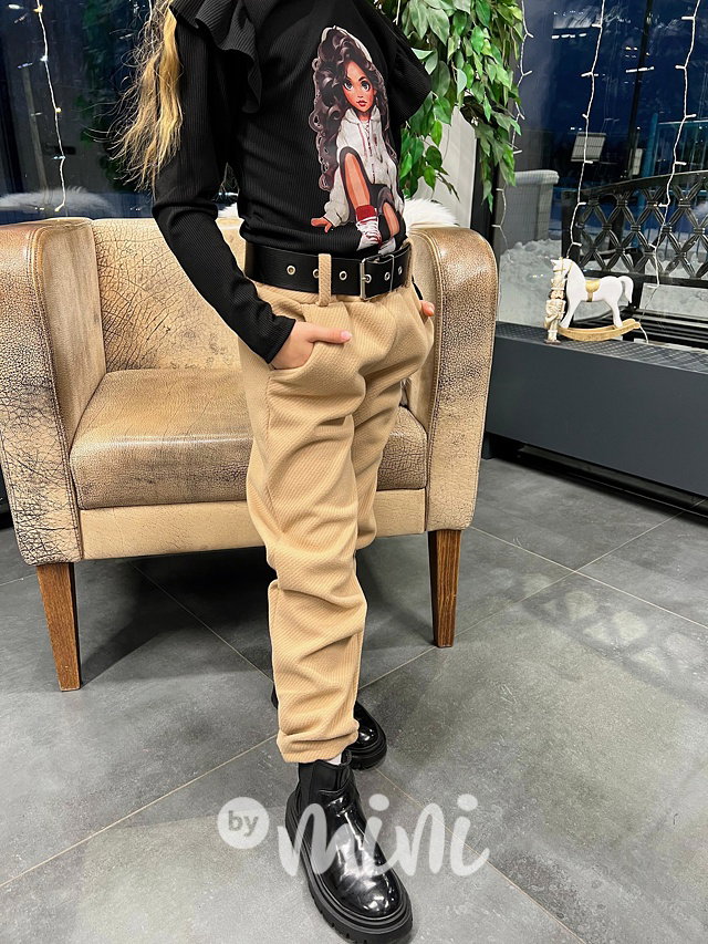 Teplé kalhoty s páskem beige