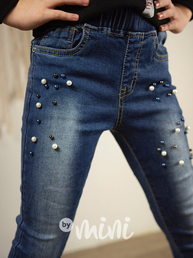 Lehce oteplené jeans jegginy perličky