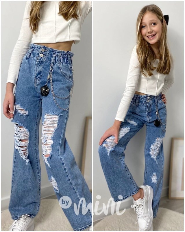 Fashion ripped jeans švédy s karabinou