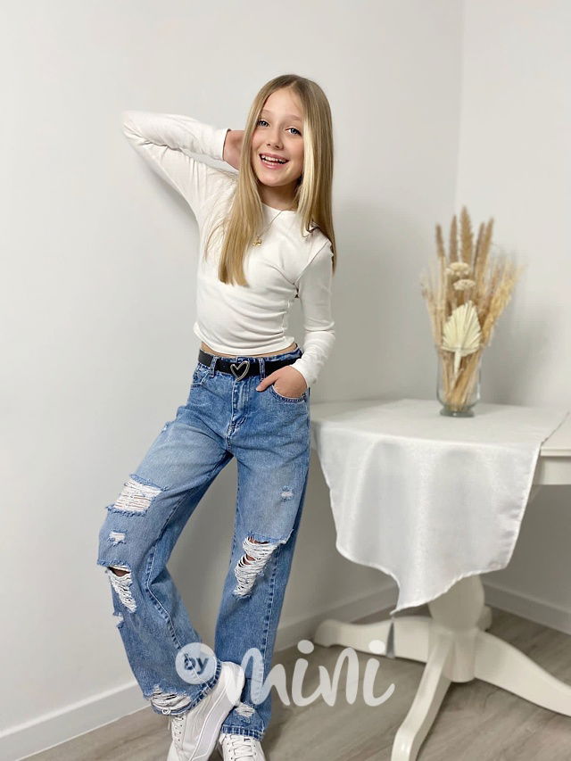Fashion ripped jeans švédy s páskem