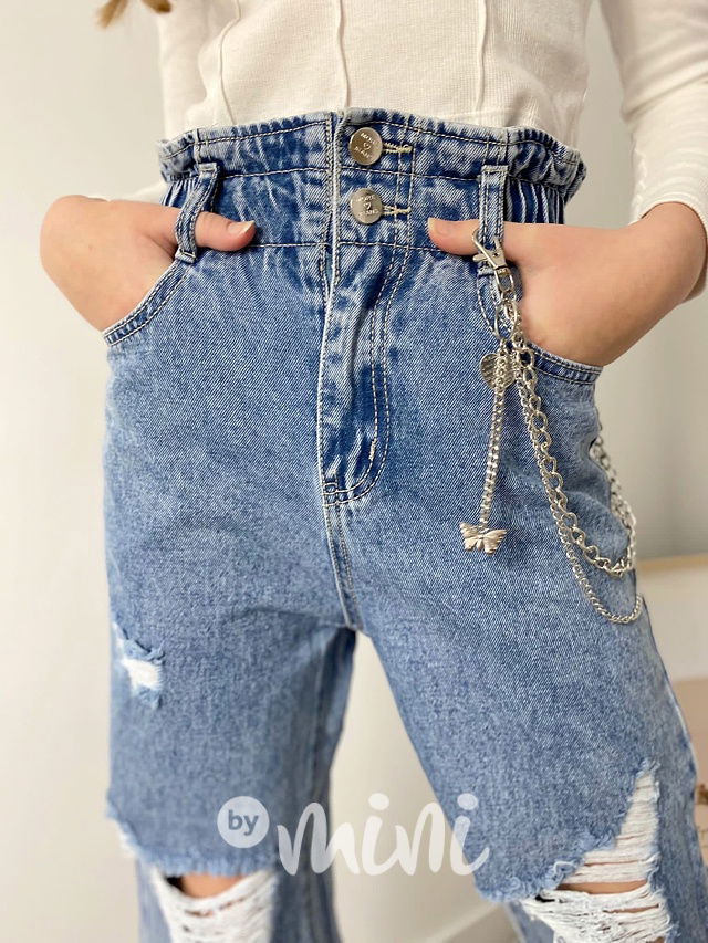 Fashion ripped jeans s řetízkem