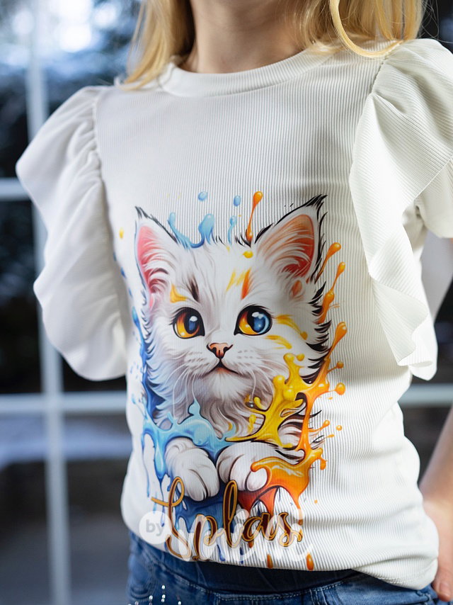 Bílá volánková blůzka splash cat