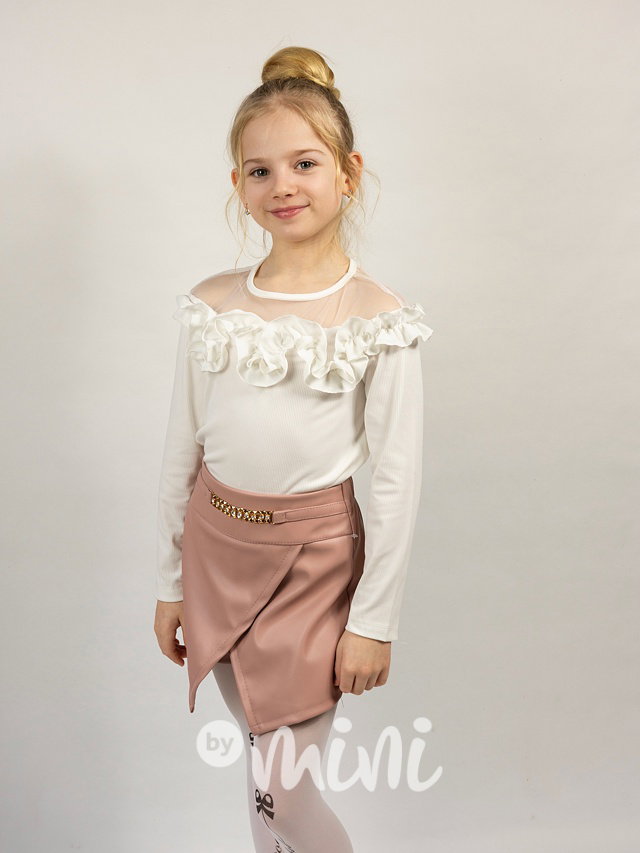 Sukňokraťasy eco leather se zdobením old pink