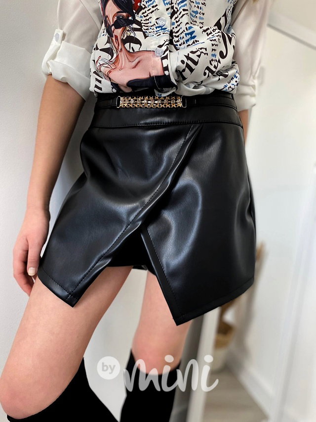 Sukňokraťasy eco leather se zdobením černé