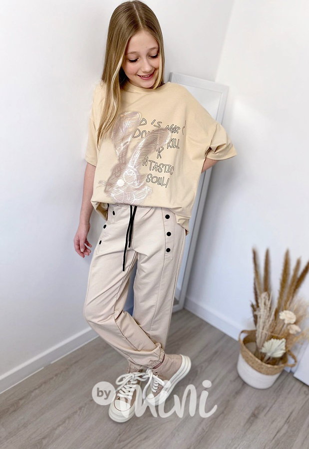 Premium oversize triko metallic bunny beige