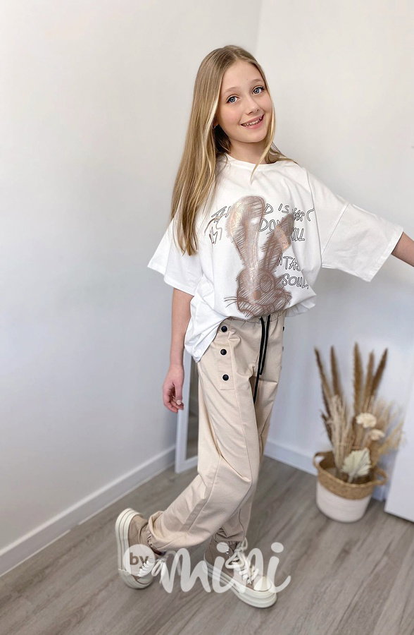 Premium oversize triko metallic bunny white