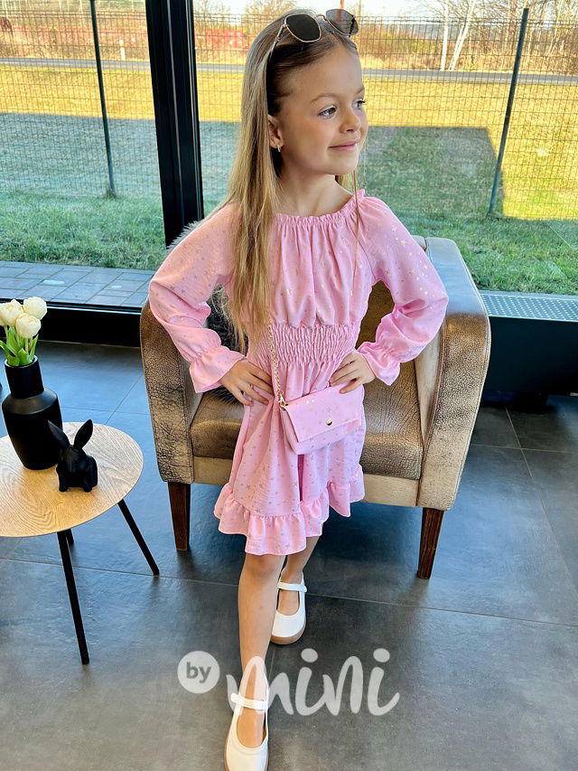 Hvězdičkové šaty s kabelkou pink