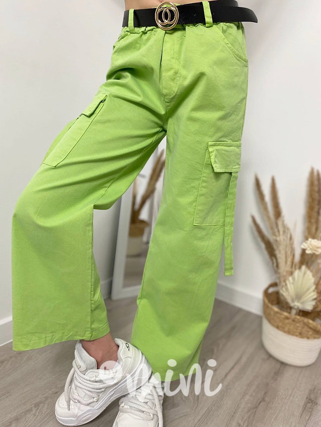 Široké kapsáče s páskem green apple