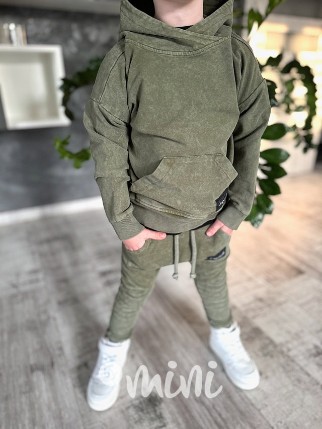 DESPACITO biker tepláky acid wash khaki