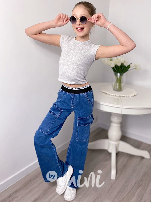 Fashion blue denim švédy se stretch pasem