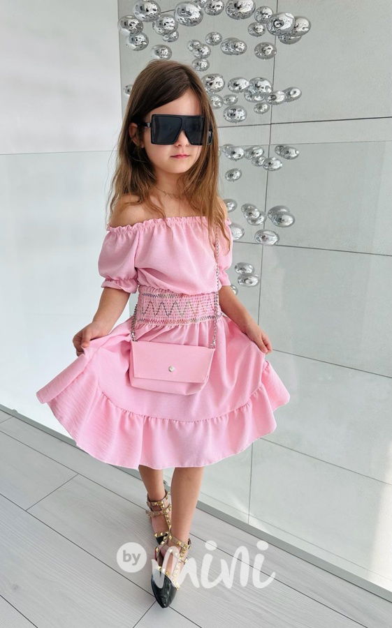 Boho letní šaty s kabelkou pink