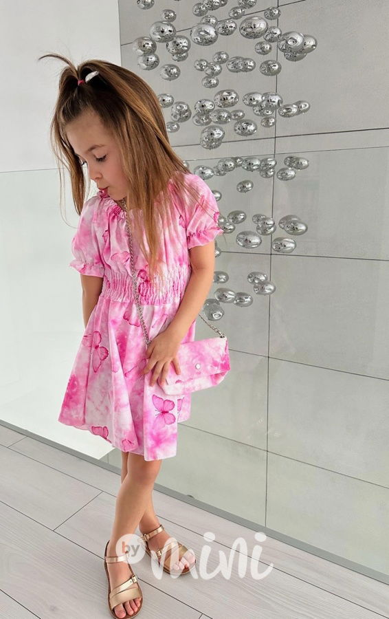 Motýlkové boho šaty s kabelkou pink