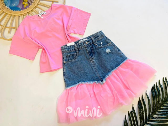 Denim sukně s růžovým tylem