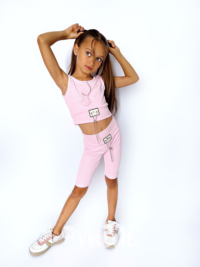 PINK crop top + kraťasy