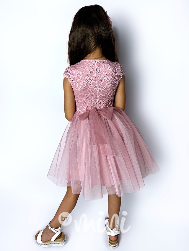 Summer princess krajkové šaty s maxi tylovou sukní pudder pink