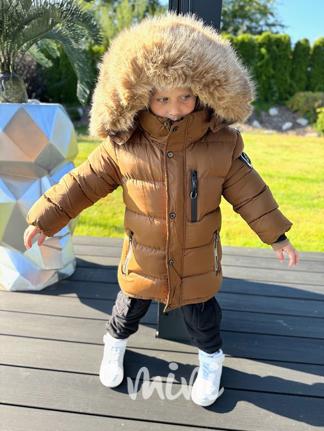 Zimní parka s kožíškem béžová