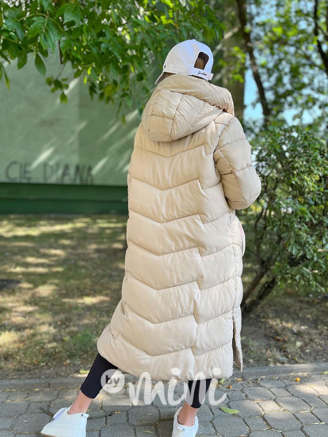 Ultra dlouhý zimní kabát béžový