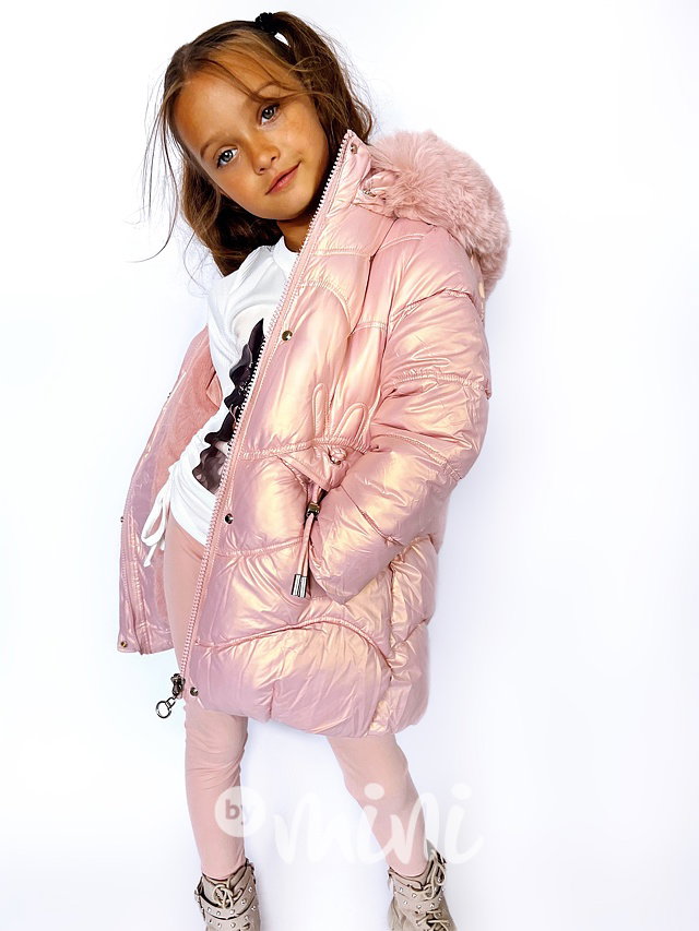 Zimní metalický kabát růžový