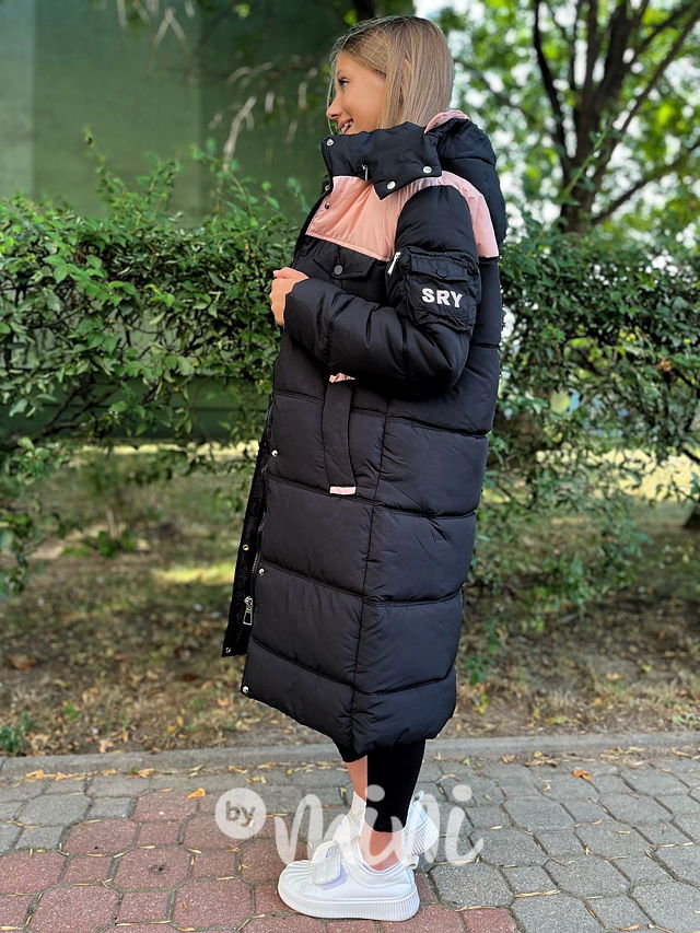 Ultra dlouhý zimní kabát black/pink