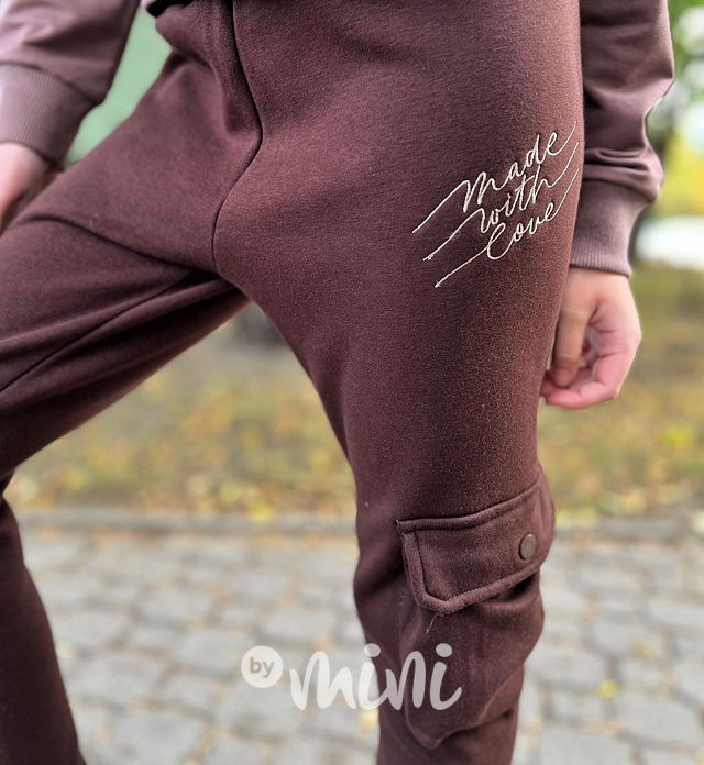 Zateplené tepláky Made with love hnědé