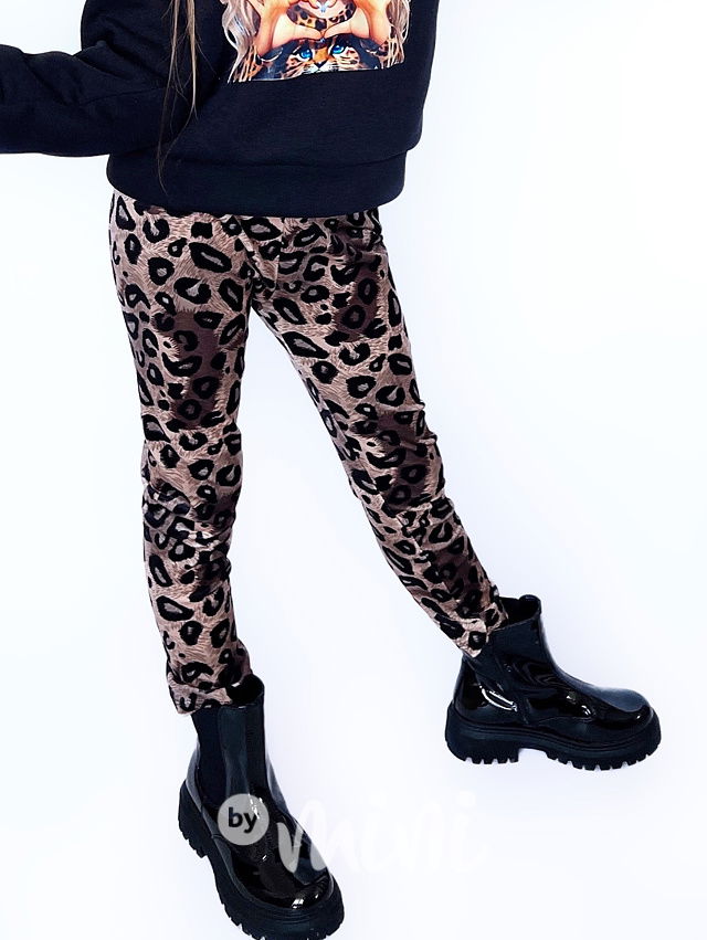 Leopard soft velur legíny tmavé