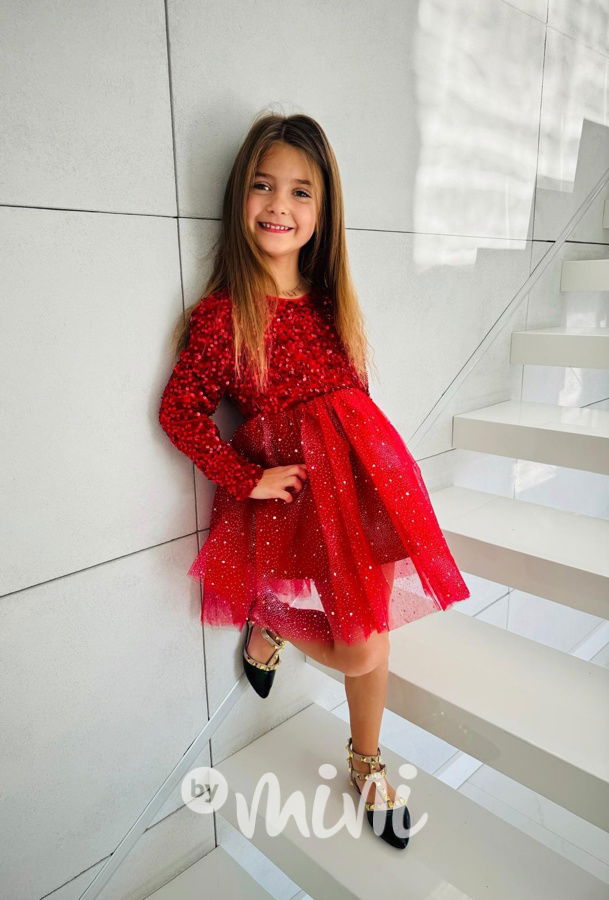 PREMIUM slavnostní šaty s flitry červené