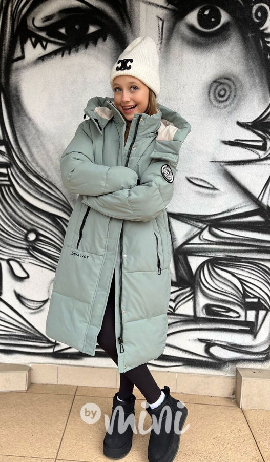 Maxi dlouhý zimní kabát SPORTY mint