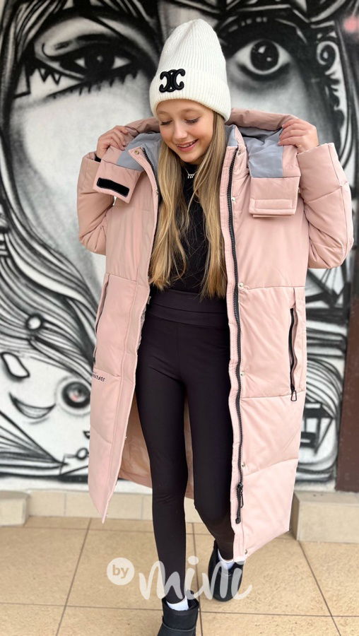 Maxi dlouhý zimní kabát SPORTY pudder pink