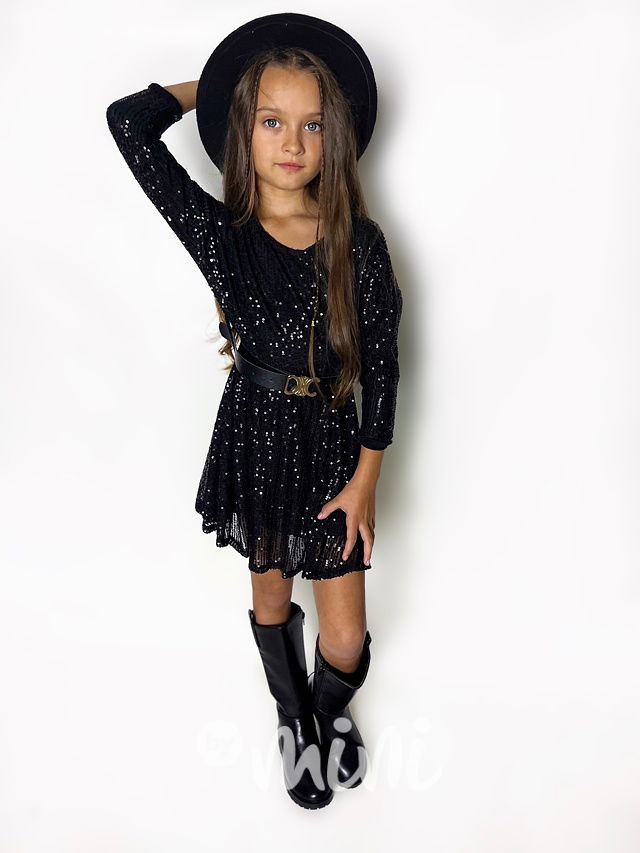 Flitrové šaty s páskem černé