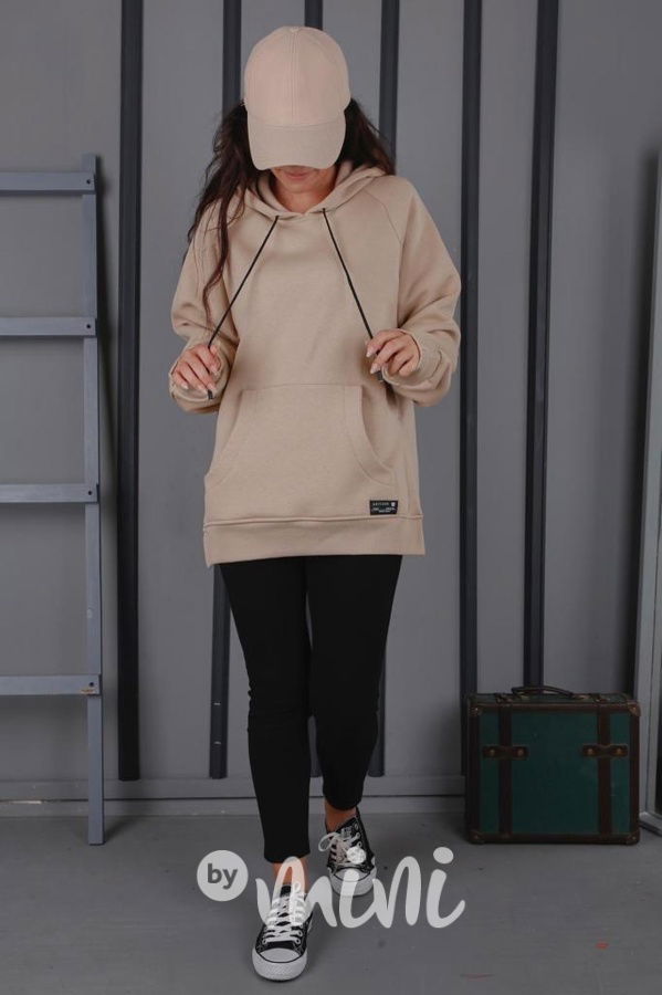 Zateplená oversize relaxed mikina béžová